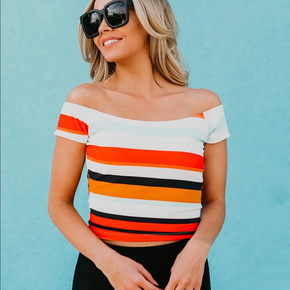 NWT Pink Desert Swim Crop in Textured Stripe